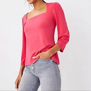 Ann Taylor Pink Asymmetrical 3/4 Sleeve Blouse